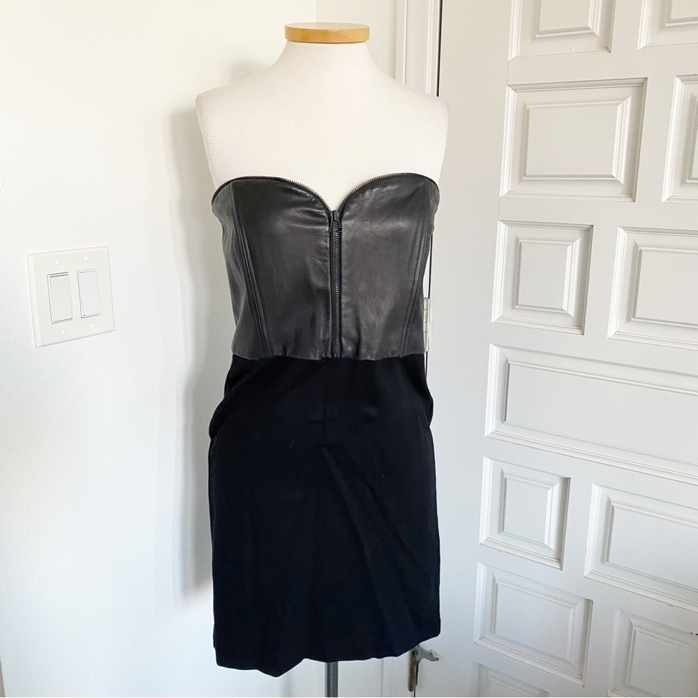 Alice & Olivia Black Strapless Corset Leather Mini Dress